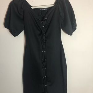 Lace up off the shoulder mini with puff sleeve